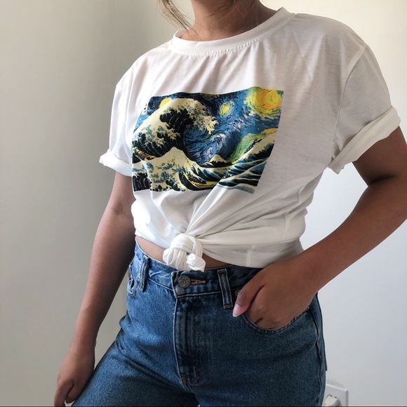 The Great Wave x Starry Night Graphic T-Shirt - Picture 1 of 4
